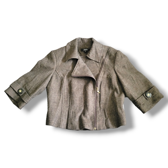 Tribal | NWOT Brown Tweed Moto Style 3/4 Sleeve Crop Jacket (SIZE 4) - Picture 3 of 10